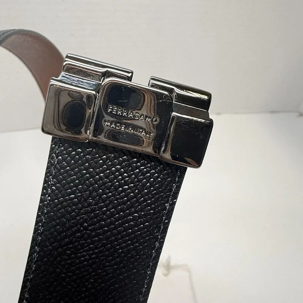Salvatore Ferragamo Black Brown Reversable Textured Leather Belt (Broken Buckle)